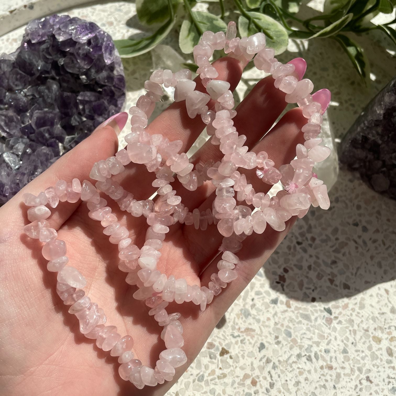 Rose Quartz Chip Bracelet Q1/A Rose Quartz Chip Bracelet Q1/A